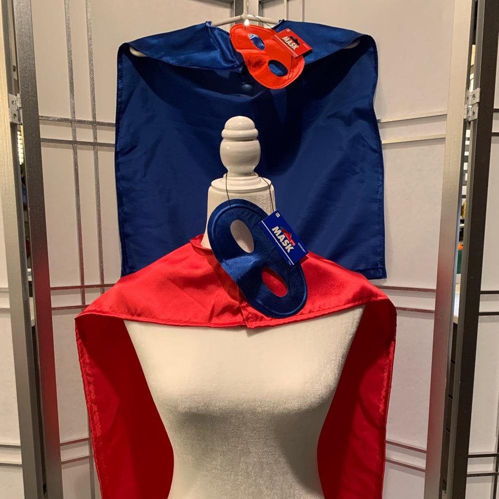 NEW Set of 5 capes and masks. Red and blue.